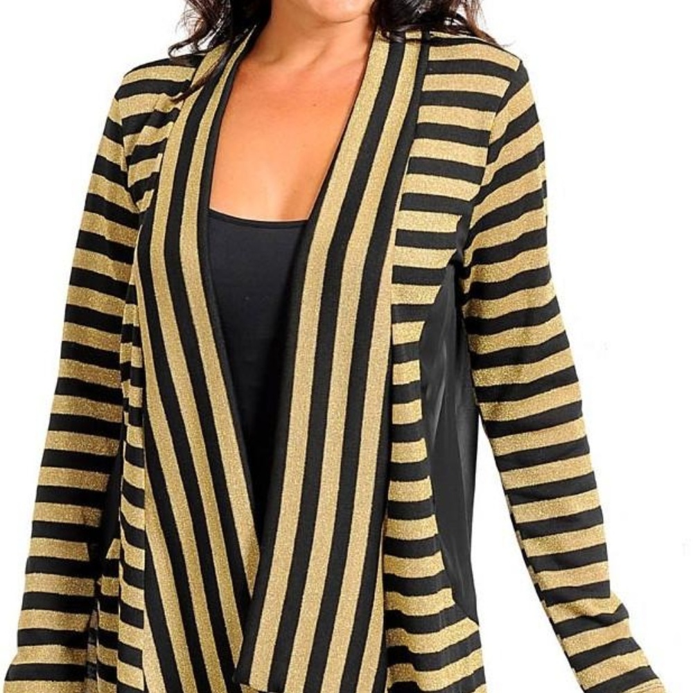 Long Sleeves Gold and Black Cardigan (Plus Size)